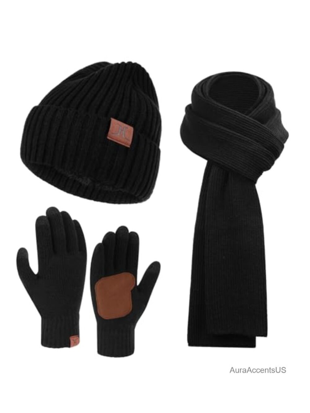 Men's Winter Beanie Hat Scarf Touchscreen Gloves Knit Set